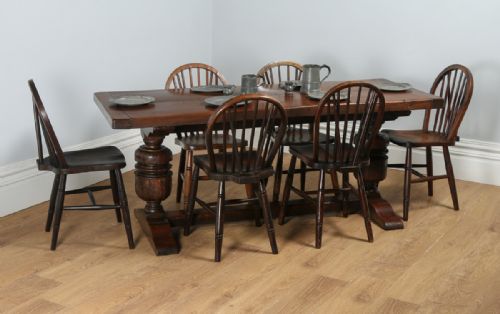 fig 1. Jacobean Style Two Plank Oak Kitchen Farmhouse Dining Refectory Trestle Table (Circa 1890)
