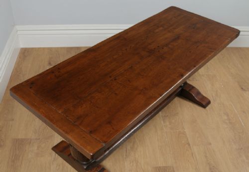 fig 2. Jacobean Style Two Plank Oak Kitchen Farmhouse Dining Refectory Trestle Table (Circa 1890)