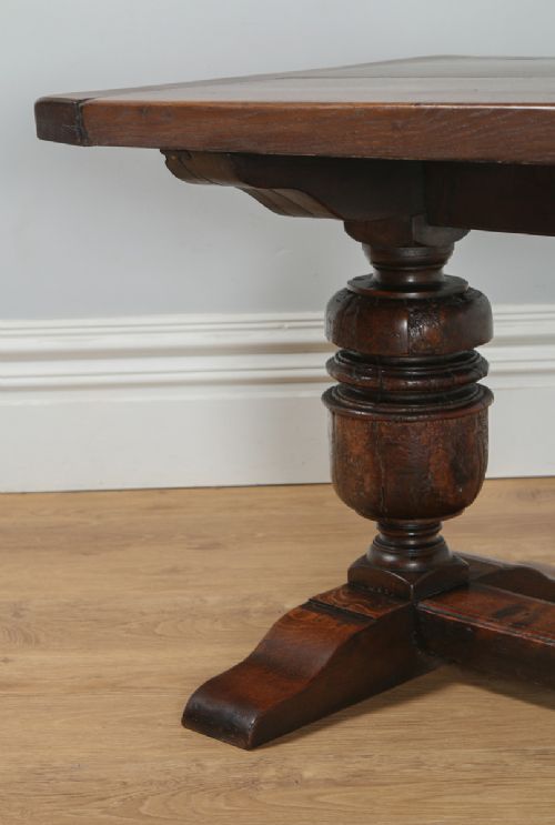fig 5. Jacobean Style Two Plank Oak Kitchen Farmhouse Dining Refectory Trestle Table (Circa 1890)