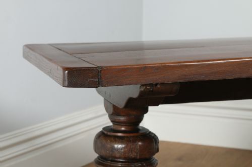fig 4. Jacobean Style Two Plank Oak Kitchen Farmhouse Dining Refectory Trestle Table (Circa 1890)