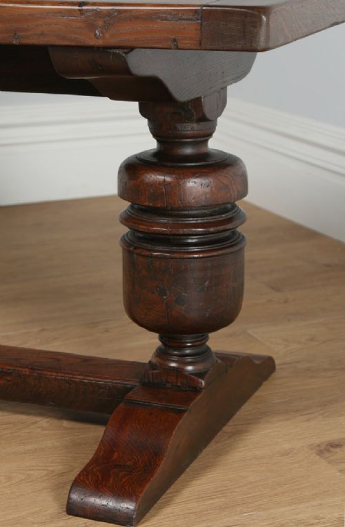 fig 7. Jacobean Style Two Plank Oak Kitchen Farmhouse Dining Refectory Trestle Table (Circa 1890)