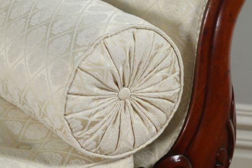 fig 6. Antique Victorian Mahogany Upholstered Cream & Pale Gold Chaise Longue Settee Couch Sofa (Circa 1860)