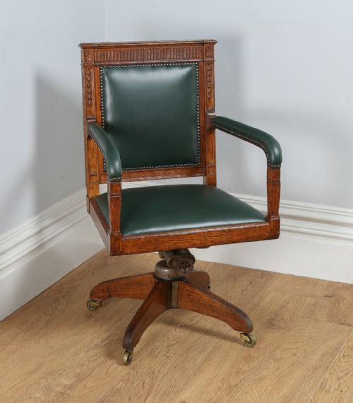 Adams Style Oak Revolving Office Desk / Library / Captain’s Armchair / Chair (Circa 1910)