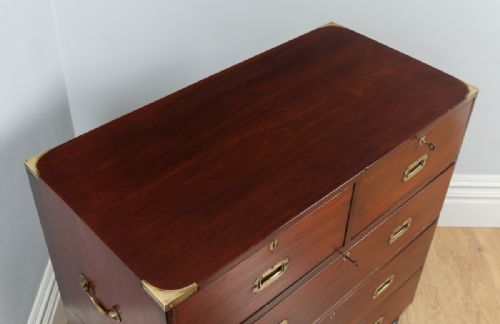 fig 1. Antique Victorian Colonial Anglo Indian Mahogany & Brass Military Officer’s Campaign Chest of Drawers (Circa 1880)