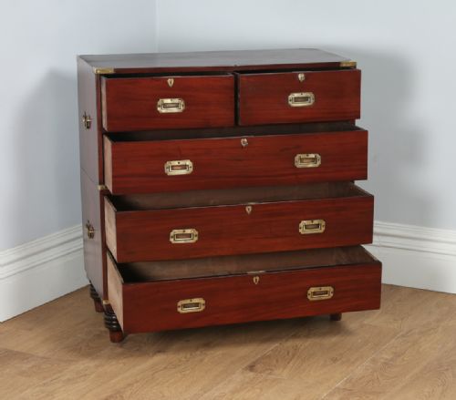 fig 4. Antique Victorian Colonial Anglo Indian Mahogany & Brass Military Officer’s Campaign Chest of Drawers (Circa 1880)
