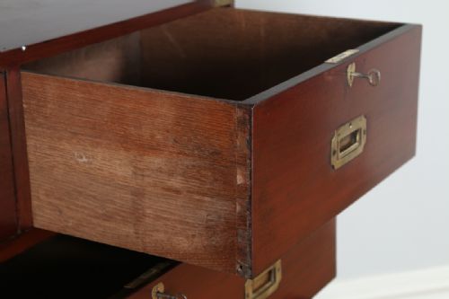 fig 5. Antique Victorian Colonial Anglo Indian Mahogany & Brass Military Officer’s Campaign Chest of Drawers (Circa 1880)
