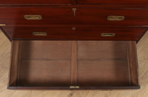 fig 7. Antique Victorian Colonial Anglo Indian Mahogany & Brass Military Officer’s Campaign Chest of Drawers (Circa 1880)