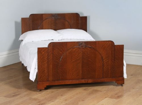 English Art Deco Oak 4ft 6” Double Size Bed (Circa 1935)