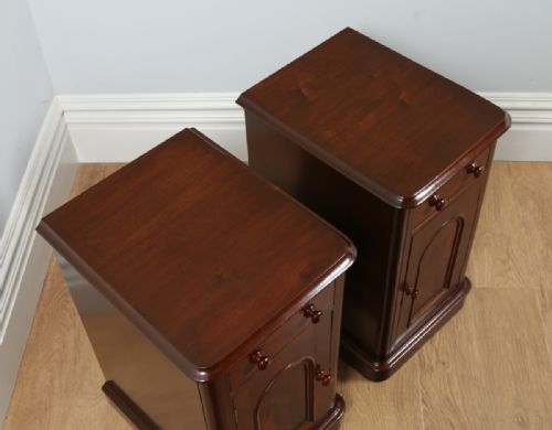 fig 1. Pair of Antique Victorian Flame Mahogany Bedside Chests Pot Cupboards Night Stands Cabinets (Circa 1870)
