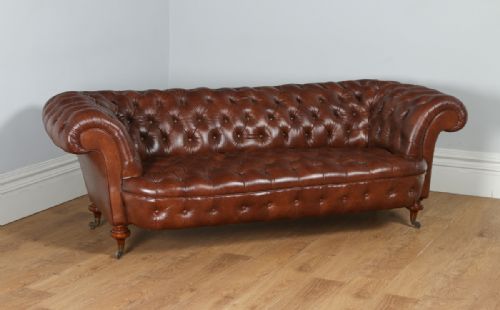 Antique Victorian Mahogany & Brown Leather Chesterfield / Settee / Couch / Sofa Attributed to Gillows of Lancaster (Circa 1850)