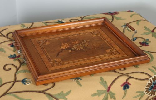 Antique Italian Victorian Sorrento Ware Olive Wood, Walnut & Birds Eye Maple Butlers Drinks / Desk Tray (Circa 1890)