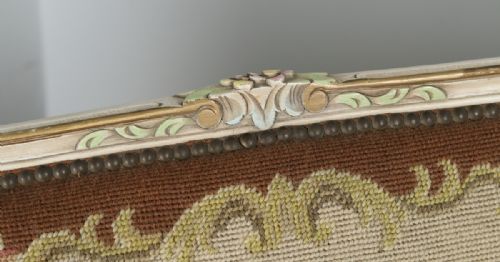 fig 2. French Louis XV Style Painted Gilt Shabby Chic Carved Upholstered Tapestry Sofa Couch Settee (Circa 1910)