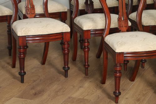 fig 2. Victorian Set of 12 Twelve Mahogany Balloon Back Upholstered Dining Chairs (Circa 1880)