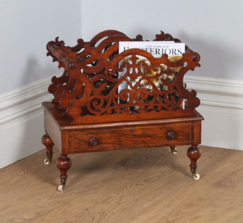Victorian Carved Figured Walnut Canterbury Magazine Rack (Circa 1860)