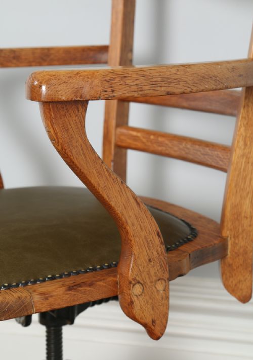 fig 3. Edwardian Oak & Leather Revolving Office Desk Arm Chair (Circa 1910)
