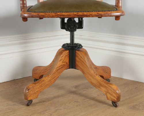 fig 7. Edwardian Oak & Leather Revolving Office Desk Arm Chair (Circa 1910)