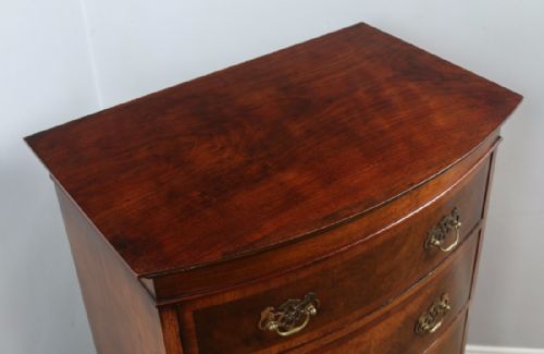 fig 1. Antique Georgian Style Figured Walnut Bow Front Chest on Chest of Drawers Tallboy (Circa 1920)