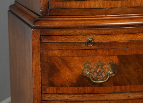 fig 3. Antique Georgian Style Figured Walnut Bow Front Chest on Chest of Drawers Tallboy (Circa 1920)