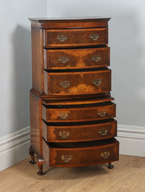 fig 6. Antique Georgian Style Figured Walnut Bow Front Chest on Chest of Drawers Tallboy (Circa 1920)