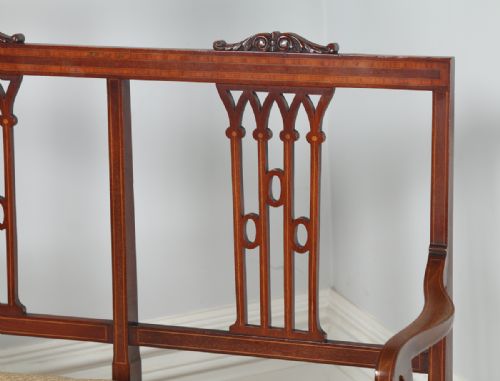 fig 1. Antique English Edwardian Inlaid Mahogany Ladies Salon Sofa Couch Settee (Circa 1900)