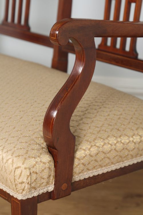 fig 5. Antique English Edwardian Inlaid Mahogany Ladies Salon Sofa Couch Settee (Circa 1900)