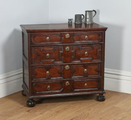 Antique English William & Mary Oak Panelled Geometric Chest of Drawers (Circa 1690)