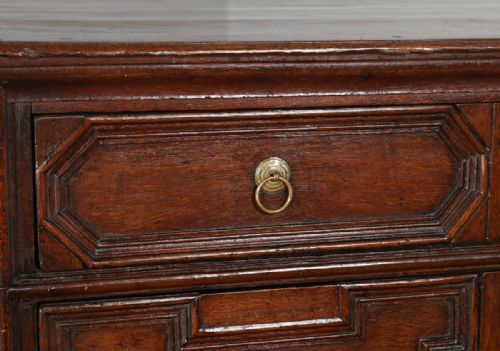 fig 3. Antique English William & Mary Oak Panelled Geometric Chest of Drawers (Circa 1690)