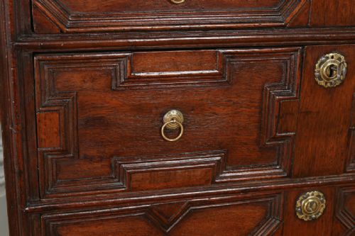 fig 4. Antique English William & Mary Oak Panelled Geometric Chest of Drawers (Circa 1690)
