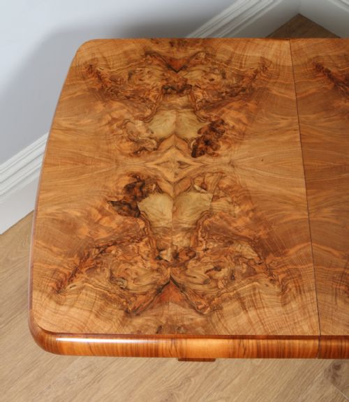 fig 1. English Art Deco Burr Walnut Extending Dining Table (Circa 1930)