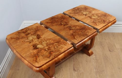fig 4. English Art Deco Burr Walnut Extending Dining Table (Circa 1930)