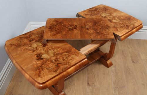 fig 6. English Art Deco Burr Walnut Extending Dining Table (Circa 1930)