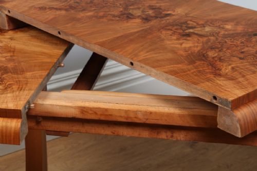 fig 8. English Art Deco Burr Walnut Extending Dining Table (Circa 1930)