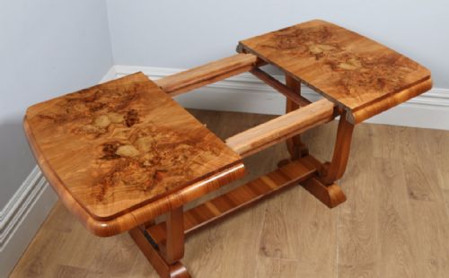 fig 9. English Art Deco Burr Walnut Extending Dining Table (Circa 1930)
