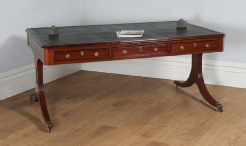 Antique Regency Style 5ft 9” Mahogany & Leather Partners Library Table (Circa 1890)