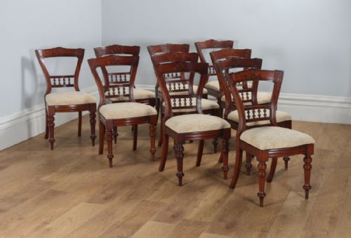 Antique Victorian Set of 10 Ten Mahogany Upholstered Dining Chairs by J.b.c.w. (Circa 1890)