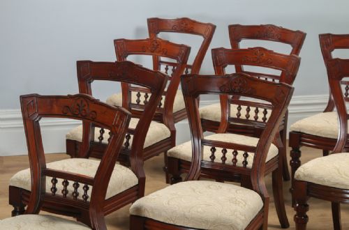fig 1. Antique Victorian Set of 10 Ten Mahogany Upholstered Dining Chairs by J.B.C.W. (Circa 1890)