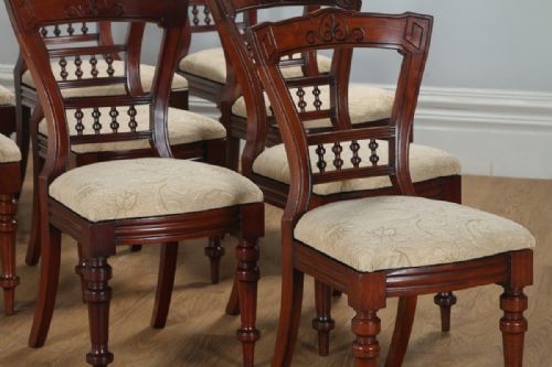 fig 2. Antique Victorian Set of 10 Ten Mahogany Upholstered Dining Chairs by J.B.C.W. (Circa 1890)
