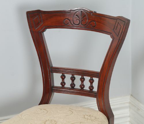 fig 5. Antique Victorian Set of 10 Ten Mahogany Upholstered Dining Chairs by J.B.C.W. (Circa 1890)