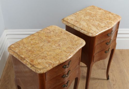 fig 1. Antique Pair of French Louis XVI Tulipwood & Parquetry Serpentine Bedside Cabinets (Circa 1900)