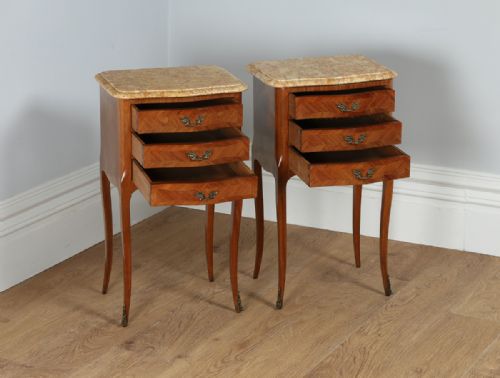 fig 8. Antique Pair of French Louis XVI Tulipwood & Parquetry Serpentine Bedside Cabinets (Circa 1900)
