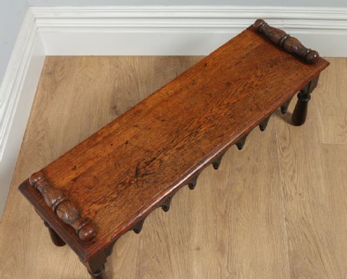 fig 2. Antique English Victorian Gothic Carved Oak Window Hall Bench Stool (Circa 1860)