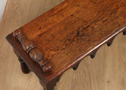 fig 3. Antique English Victorian Gothic Carved Oak Window Hall Bench Stool (Circa 1860)