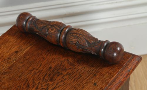 fig 5. Antique English Victorian Gothic Carved Oak Window Hall Bench Stool (Circa 1860)