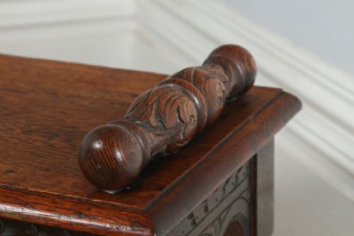 fig 6. Antique English Victorian Gothic Carved Oak Window Hall Bench Stool (Circa 1860)
