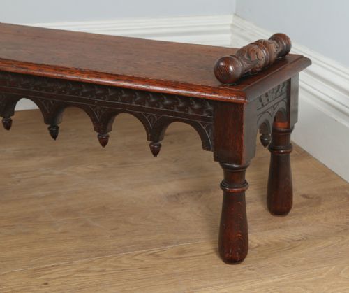fig 7. Antique English Victorian Gothic Carved Oak Window Hall Bench Stool (Circa 1860)