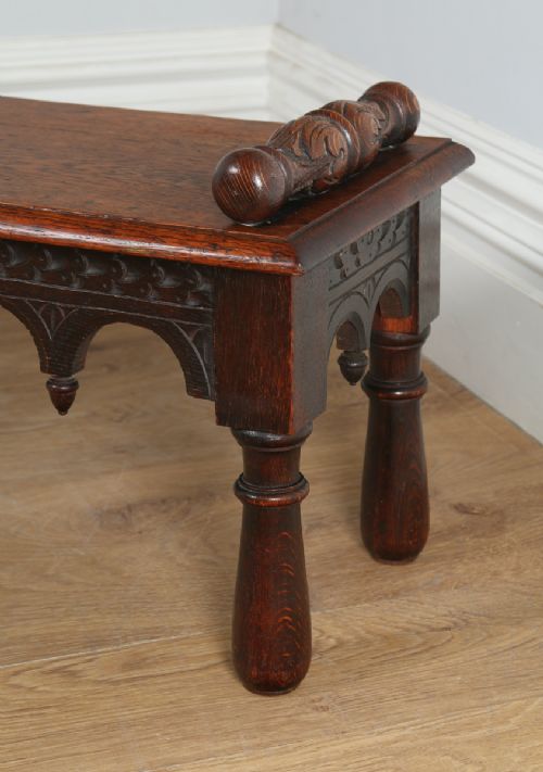 fig 8. Antique English Victorian Gothic Carved Oak Window Hall Bench Stool (Circa 1860)