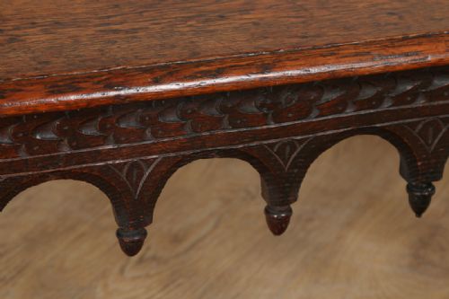 fig 9. Antique English Victorian Gothic Carved Oak Window Hall Bench Stool (Circa 1860)