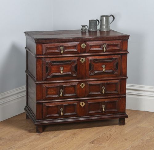 Antique English Jacobean / William & Mary Oak Panelled Geometric Chest of Drawers (Circa 1690)