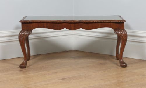fig 1. Antique Queen Style Carved Burr Walnut & Glass Rectangular Coffee Table (Circa 1920)
