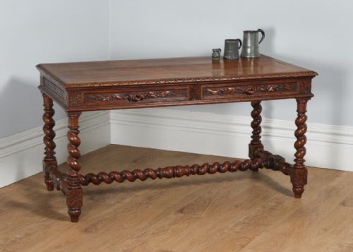 Antique French Provincial Carved Oak Freestanding Desk Table (Circa 1870)